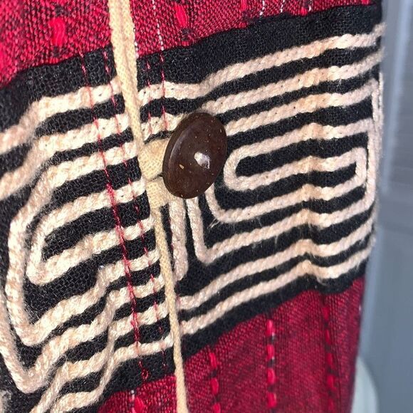 Vintage Tribal Boho Aztec Burgundy Tapestry Jacket Large - Picture 6 of 12